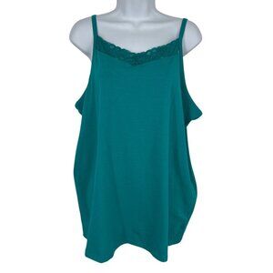 Catherines Suprema Collection Teal Lace Trim Tank Top Adjustable Straps Size 1X